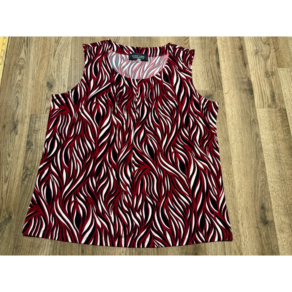 Black Label by Evan-Picone Tank Top Womens Large Red Abstract Shell Excellent